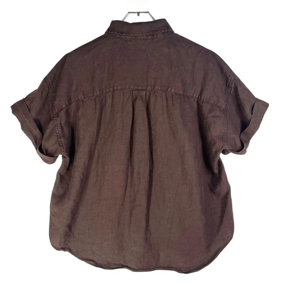 J Crew Women's Size L Baird McNutt Irish Linen Chocolate Brown Capitaine Shirt